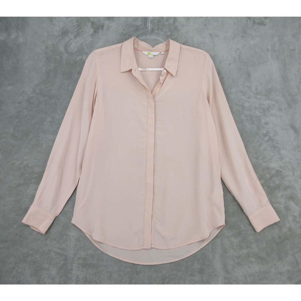 Boden Blouse Womens Size 6 Light Pink Silk Quiet Luxury Minimalist Office Career